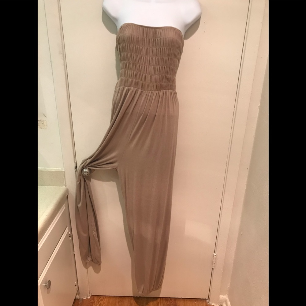 Dots Jersey beige tube top harem pant jumpsuit!